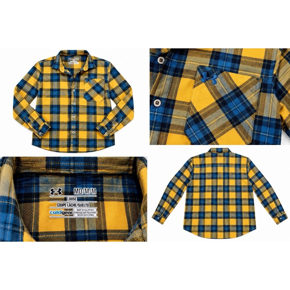 Ay Listing Title: Under Armour ColdGear Men's Medium Yellow Blue Plaid Flannel